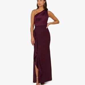 Adrianna Papell Women's One Shoulder Satin Crepe Gown NWT